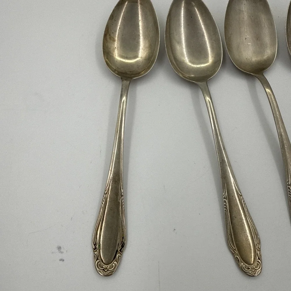 Silvia Made In Germany Vintage Silver Plated Spoons Rococo Style Set Of 5